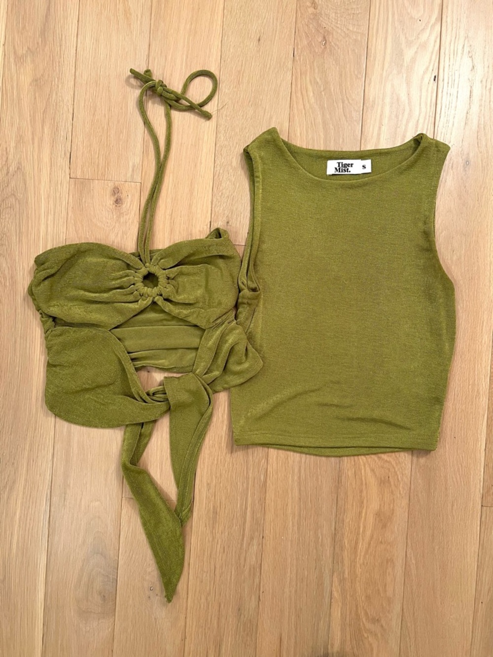 Princess Polly Tiger Mist Olive Green Knit Tank & Tie-Front Bundle